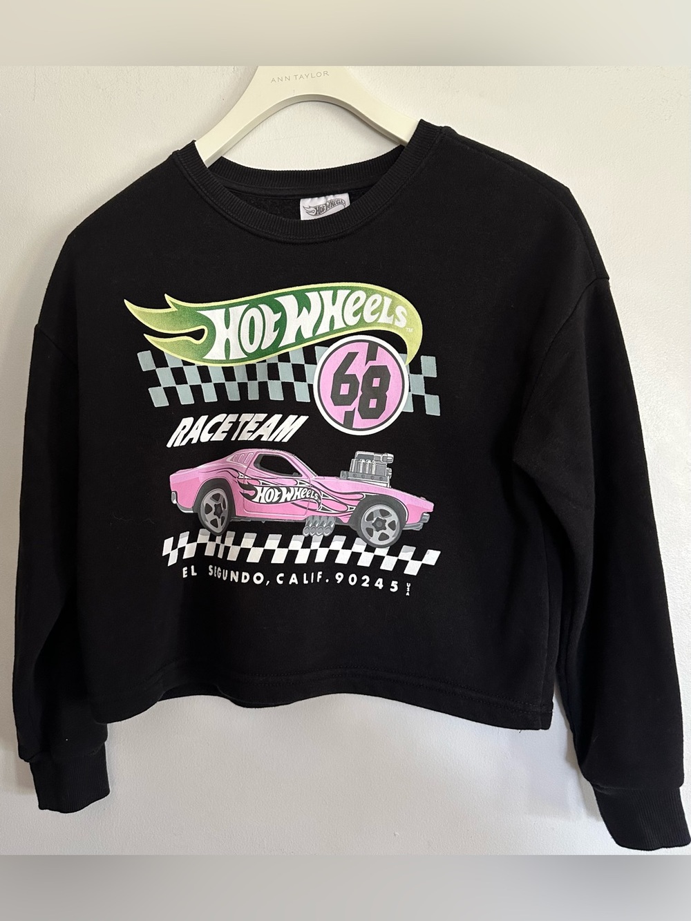 Hot Wheels Pink Race Car Graphic Cropped Sweatshirt Kids Girls